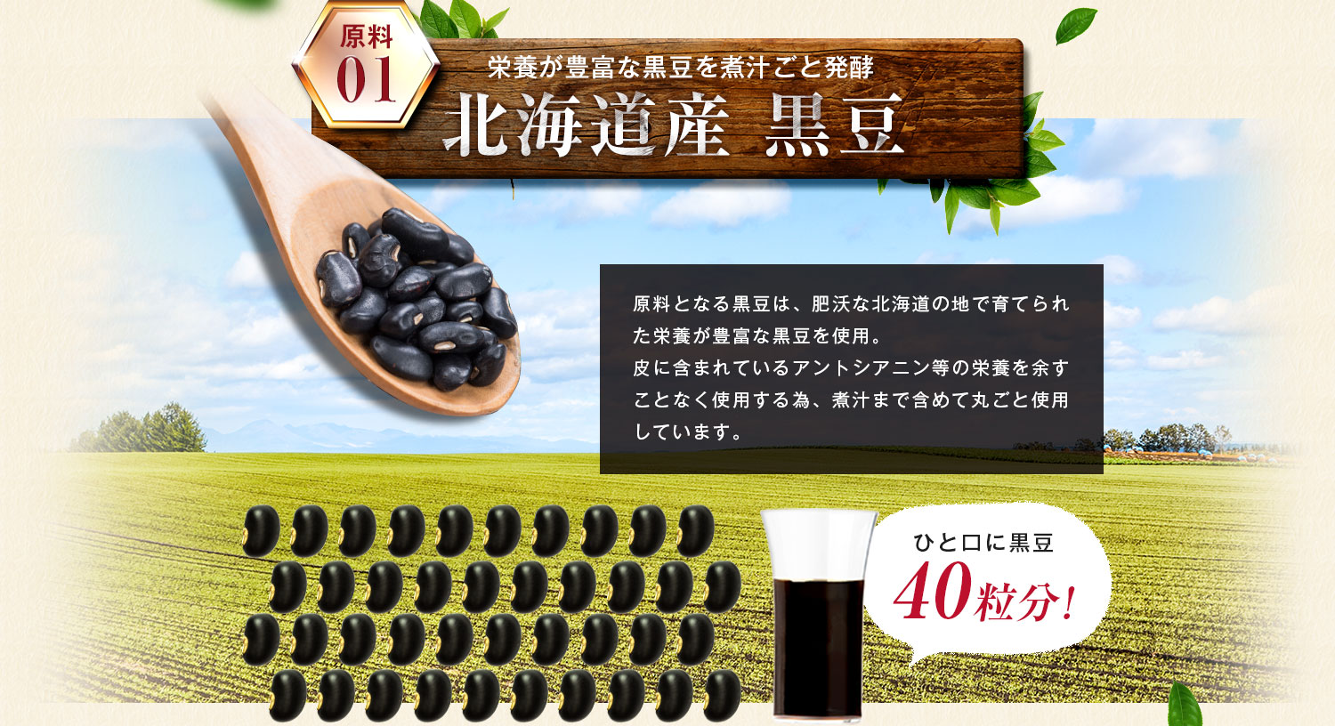 ひと口=50ml/黒豆1粒=0.25ｇとして換算した場合